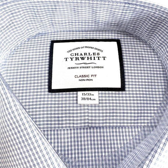 NWT Charles Tyrwhitt Dress Shirt Blue Micro Check Classic Fit Non-Iron Men S - Picture 2 of 7